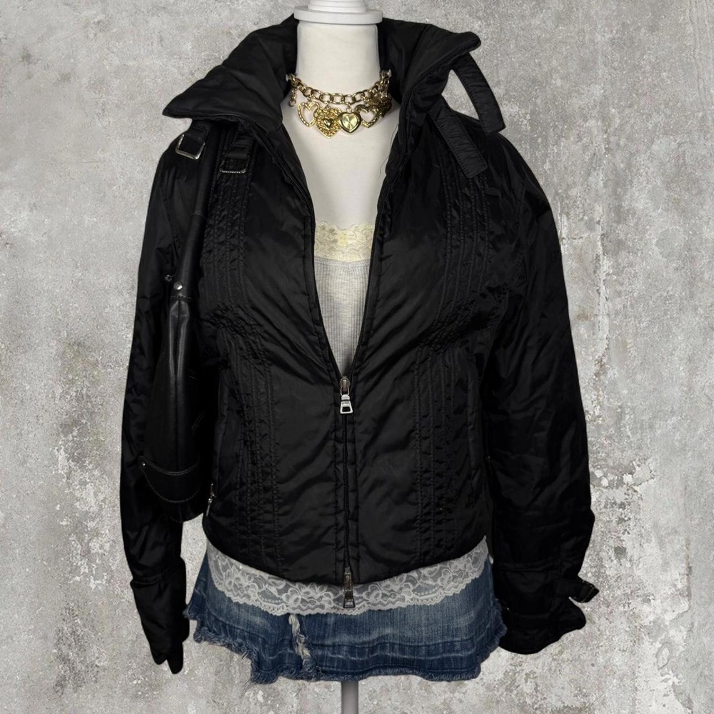 vintage y2k fitted guess puffer jacket with silver buckles to adjusts